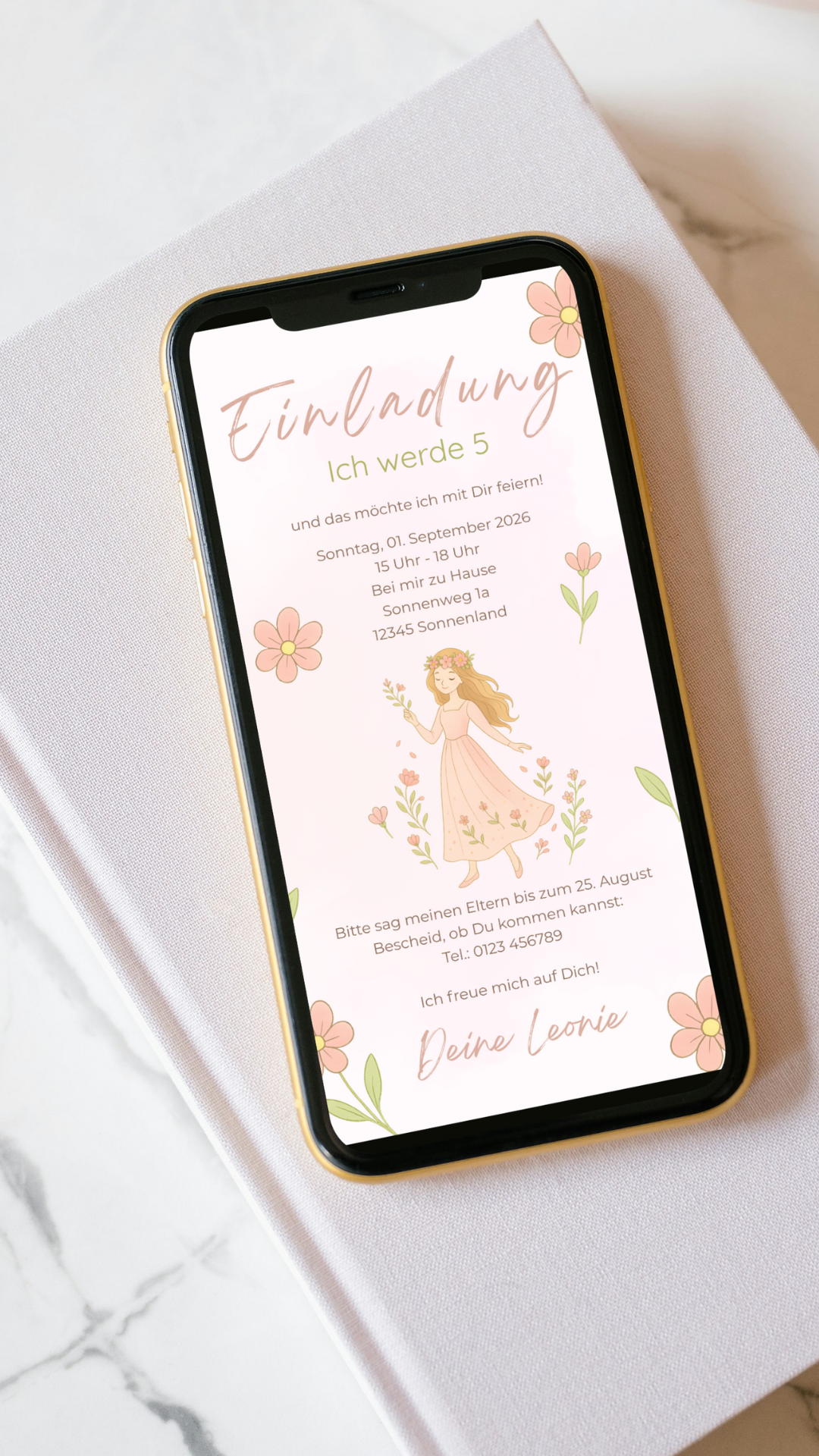 Digitale Geburtstagseinladung – Prinzessin & Pastell