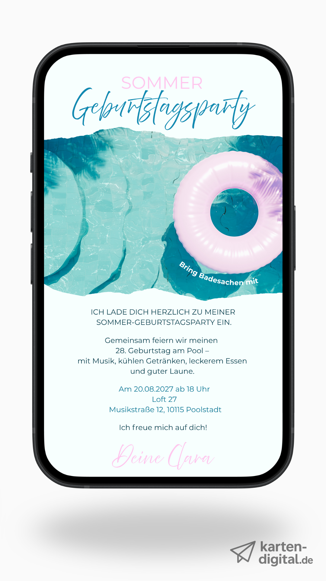 Digitale Einladung Geburtstag – Poolparty & Sommer