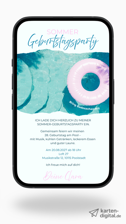 Digitale Einladung Geburtstag – Poolparty & Sommer