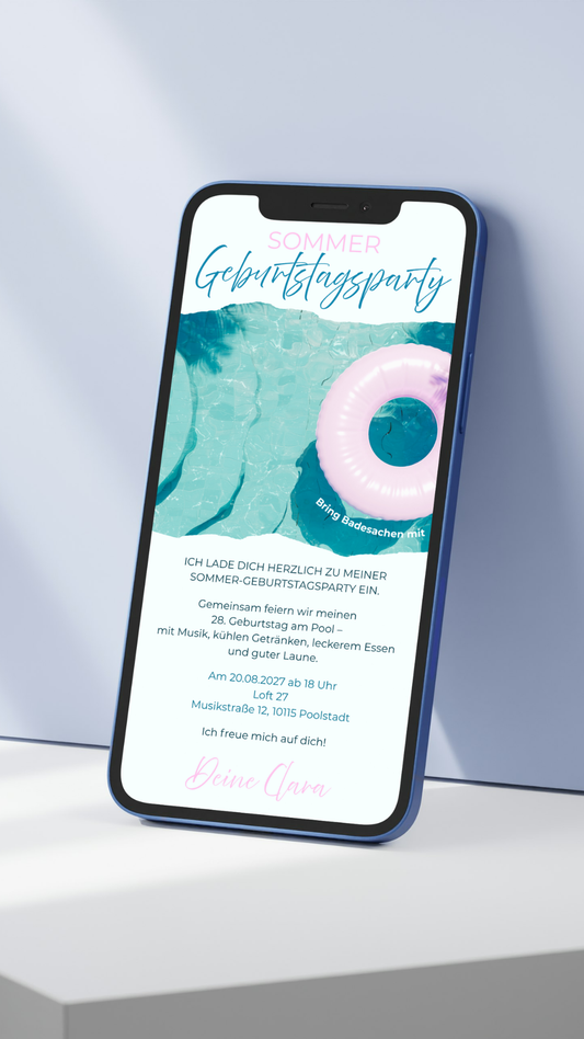 Digitale Einladung Geburtstag – Poolparty & Sommer