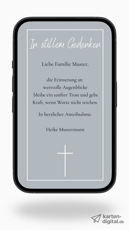 Digitale Kondolenzkarte – Grau & Kreuz