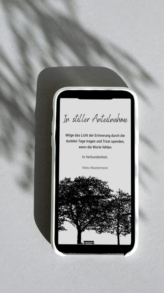 Digitale Kondolenzkarte – Schwarzweiß & Baum