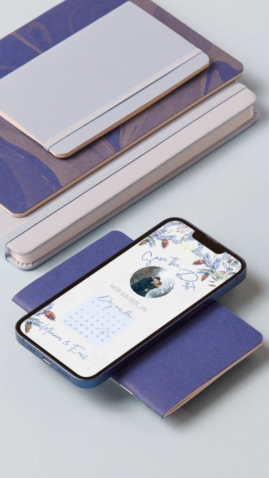 Save-the-Date zur Winterhochzeit – digitale Karte mit romantischem Winterdesign