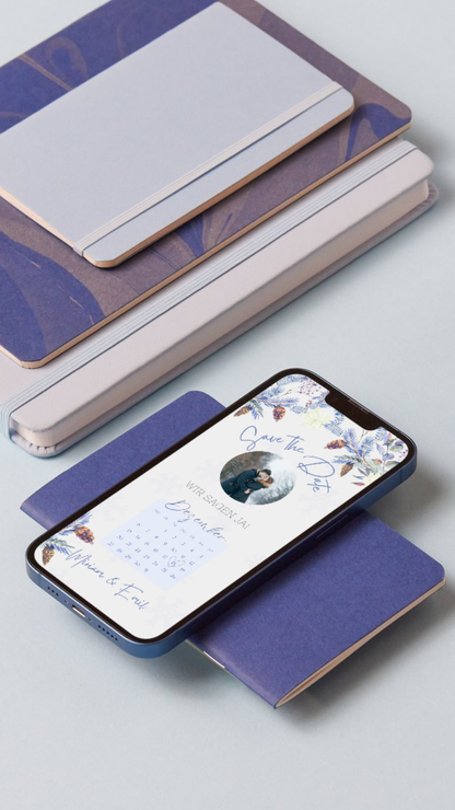 Save-the-Date zur Winterhochzeit – digitale Karte mit romantischem Winterdesign