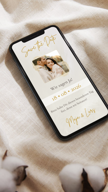 Elegante Save-the-Date Karte mit Foto – digital & persönlich im edlen Look