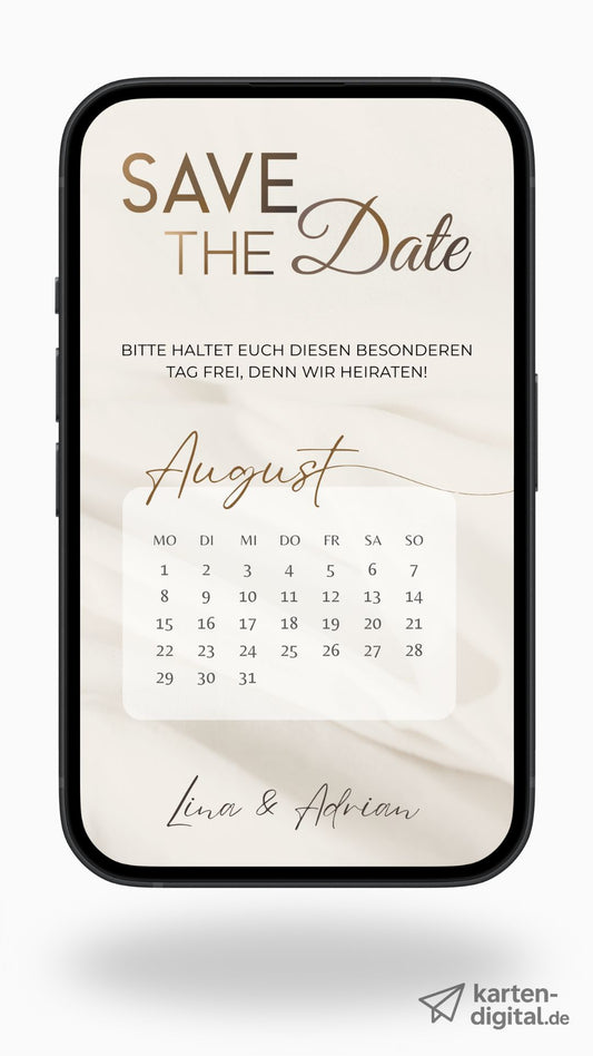 Digitale Save-the-Date Karte mit Kalender – modern, schlicht & stilvoll