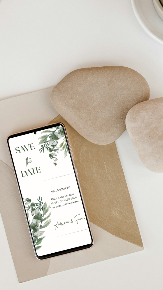 Save the Date Karte digital – Natürlich elegant eure Hochzeit ankündigen