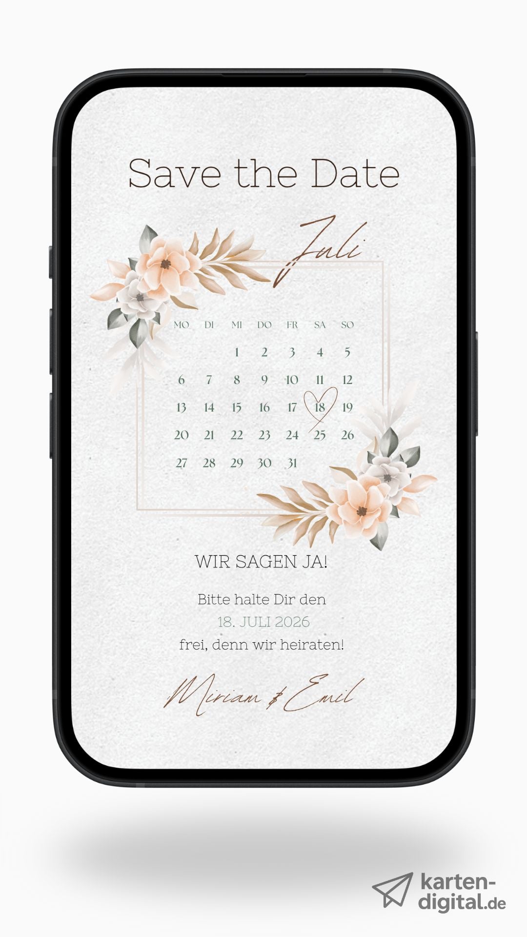 Save the Date Karte digital – Warm, elegant und zeitlos