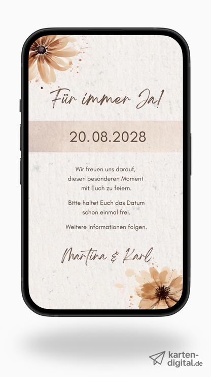 Digitale Save-the-Date Karte – Beige & Florale Akzente