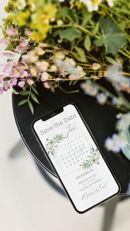 Save the Date Karte digital – Zeitlos elegant und natürlich