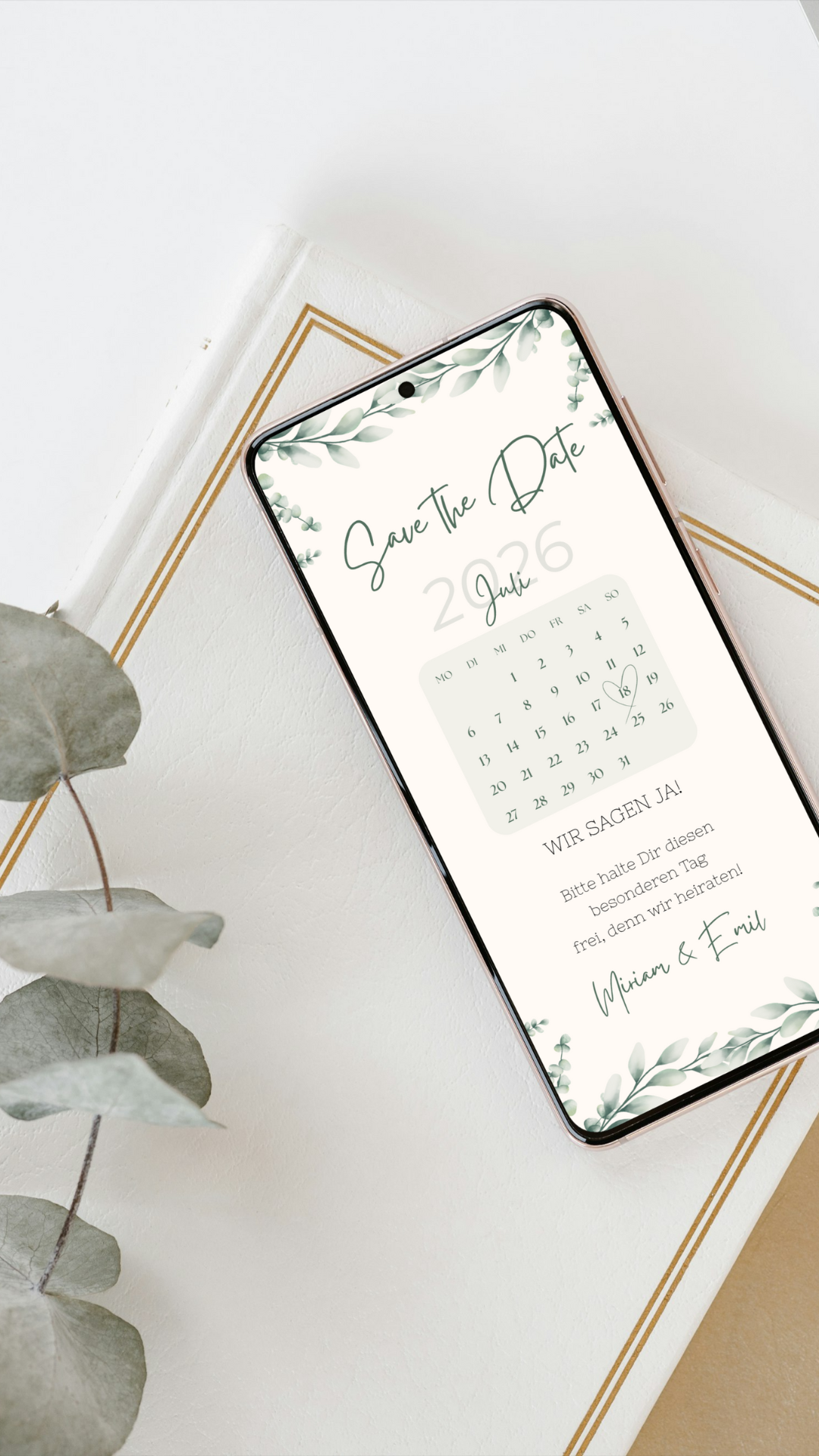 Digitale Save the Date Karte mit Kalender – Natürlich modern und stilvoll