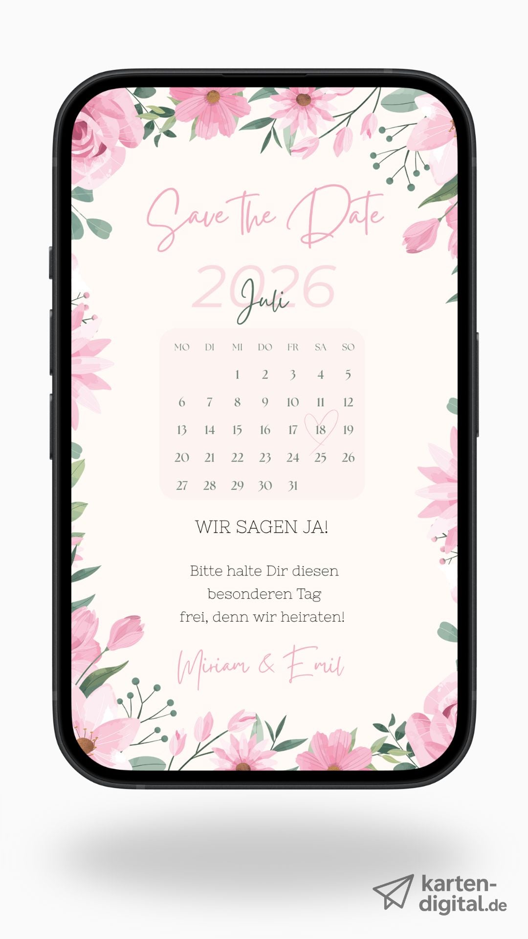 Save the Date Karte digital – Zart, verspielt und persönlich eure Hochzeit ankündigen