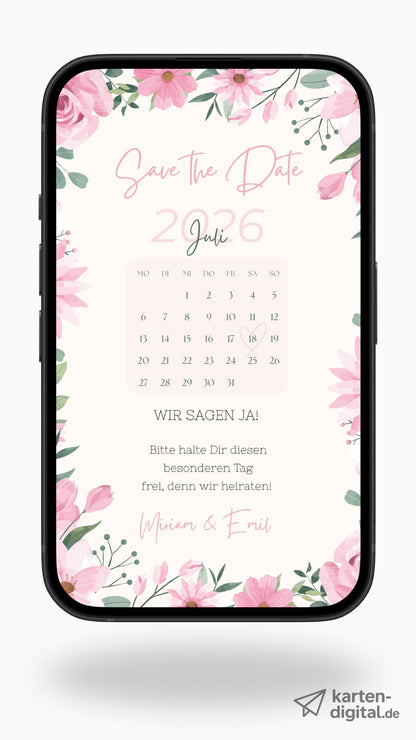 Save the Date Karte digital – Zart, verspielt und persönlich eure Hochzeit ankündigen