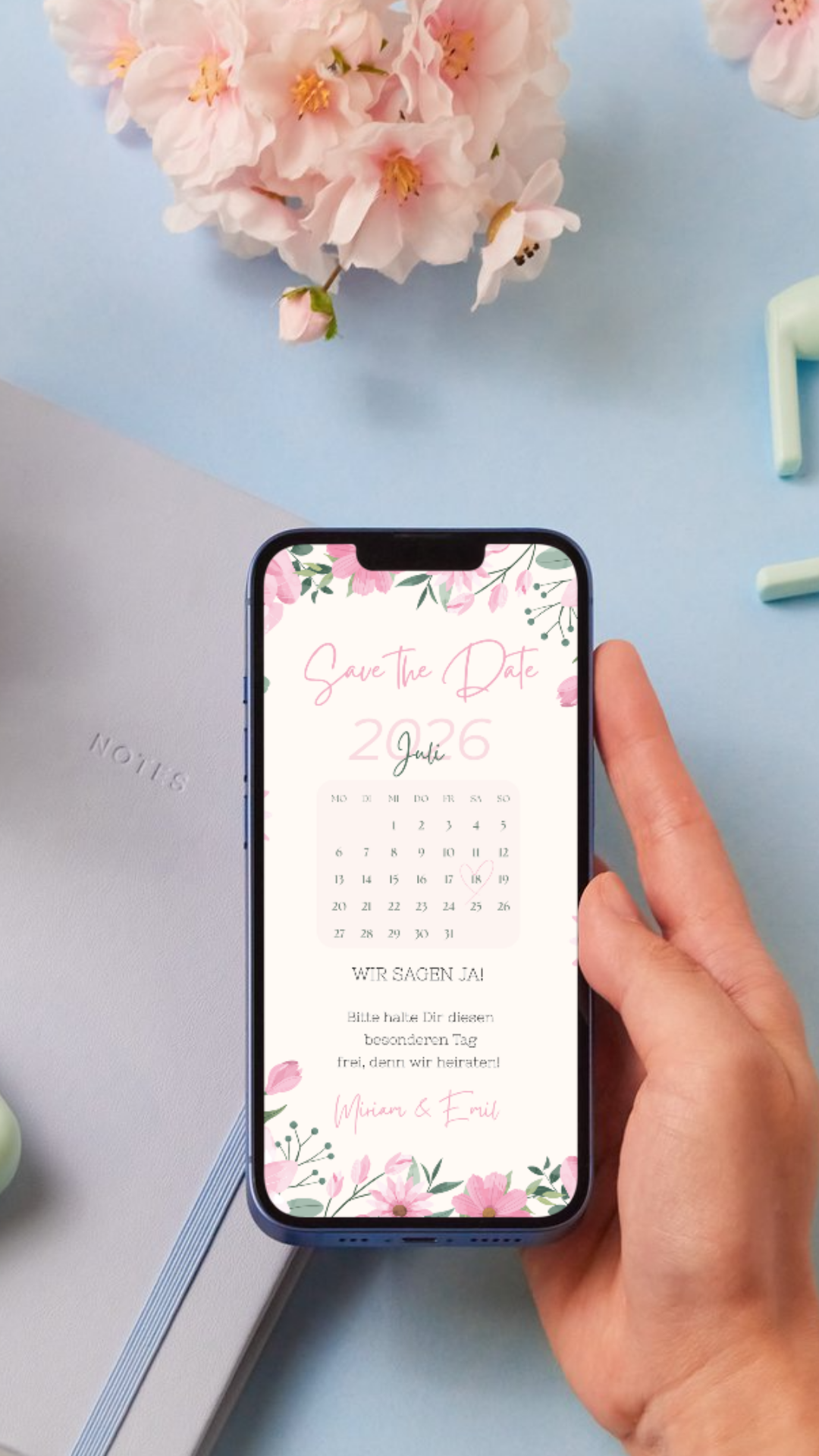 Save the Date Karte digital – Zart, verspielt und persönlich eure Hochzeit ankündigen