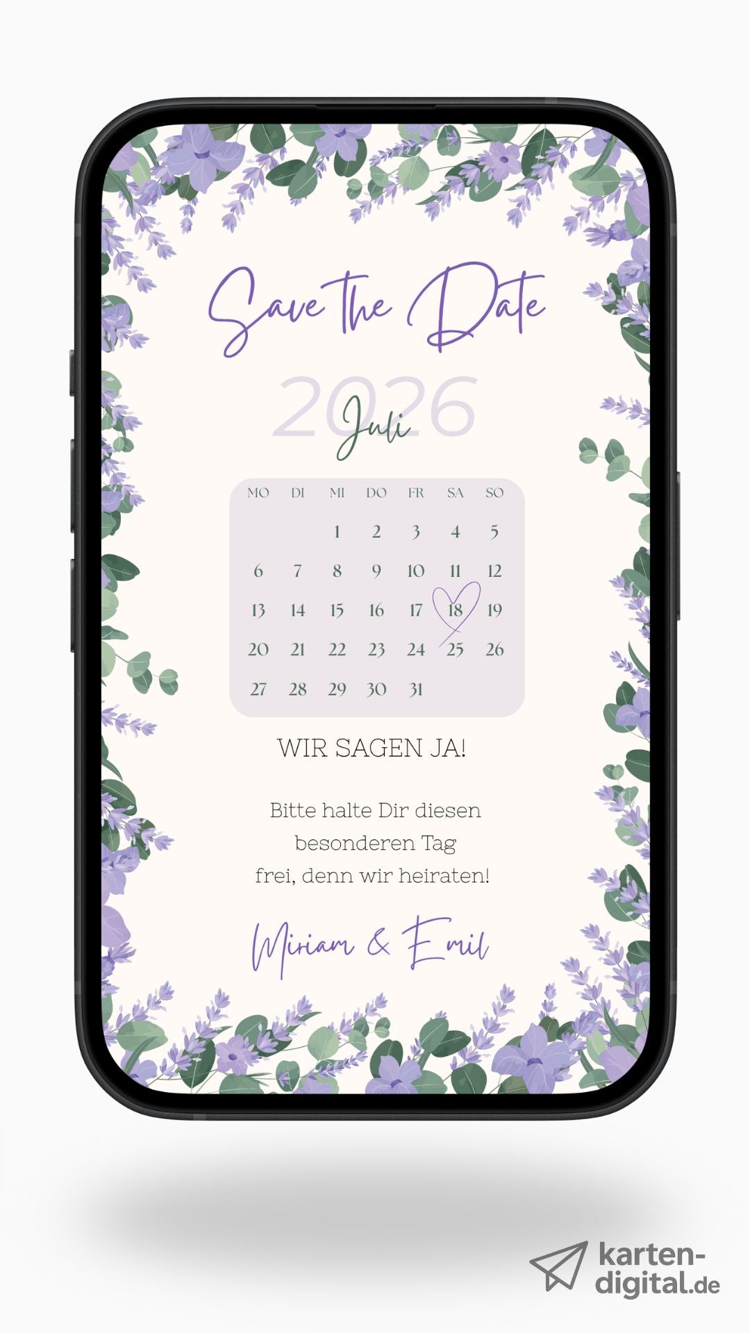 Digitale Save the Date Karte mit Kalender – Verspielt, persönlich & modern