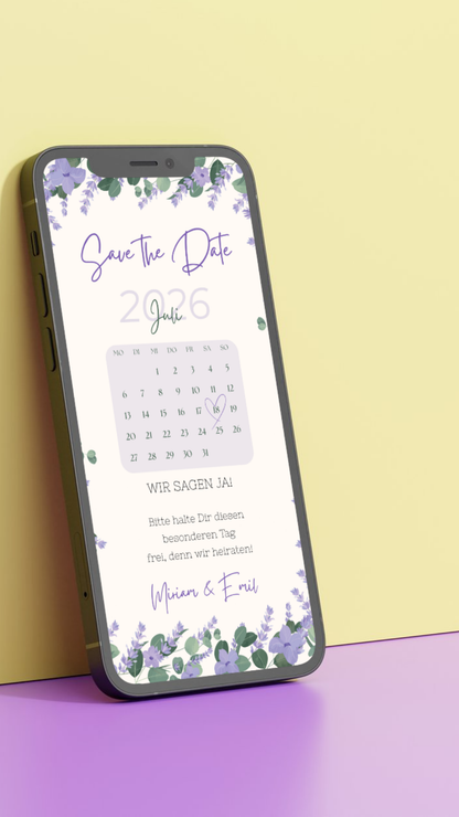 Digitale Save the Date Karte mit Kalender – Verspielt, persönlich & modern