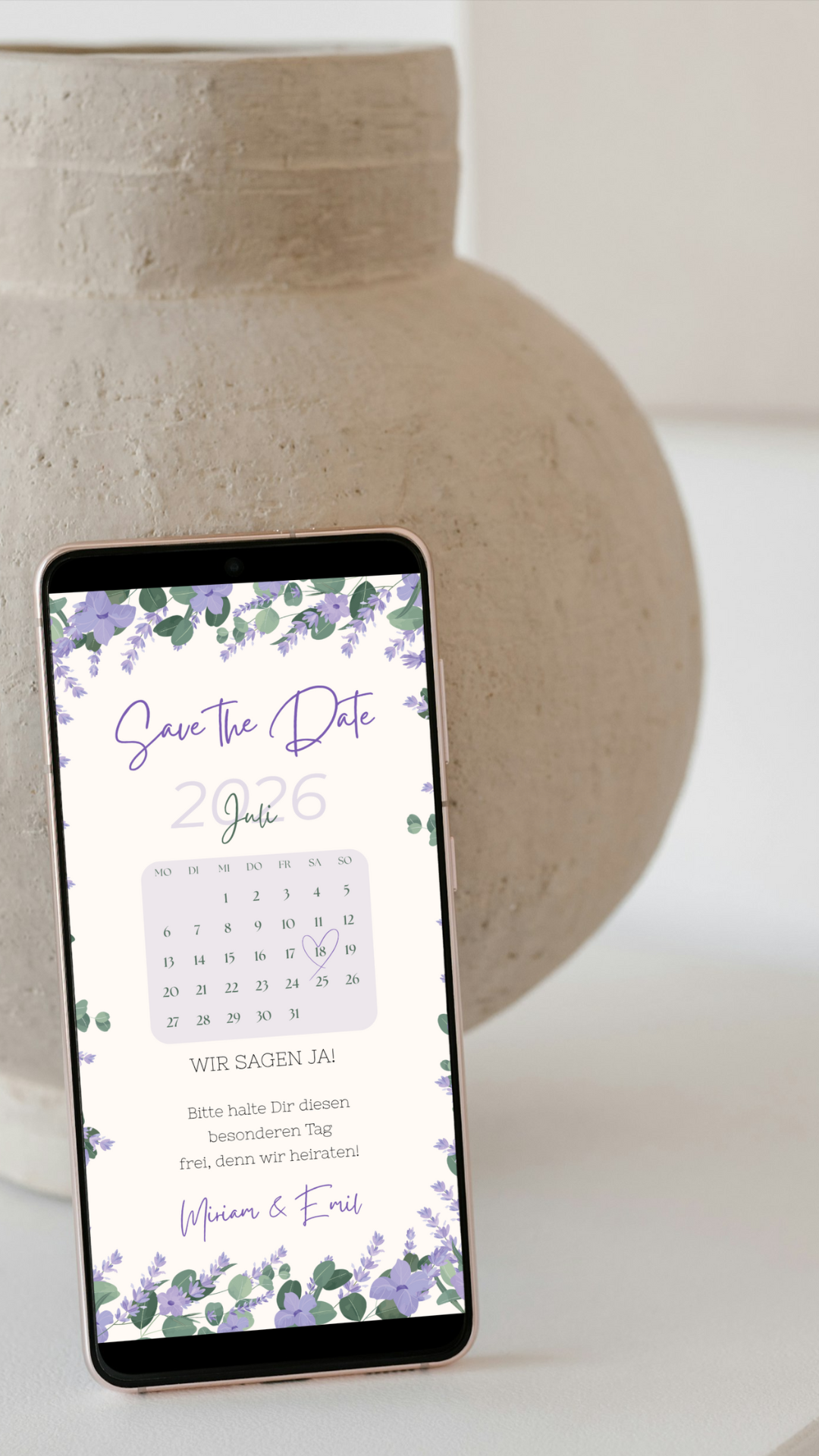 Digitale Save the Date Karte mit Kalender – Verspielt, persönlich & modern