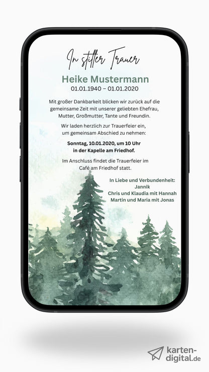 Digitale Trauerkarte mit Beerdigungstermin – persönlich Abschied nehmen und informieren
