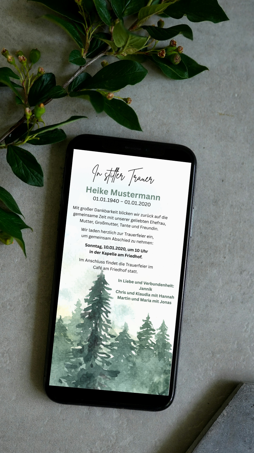 Digitale Trauerkarte mit Beerdigungstermin – persönlich Abschied nehmen und informieren