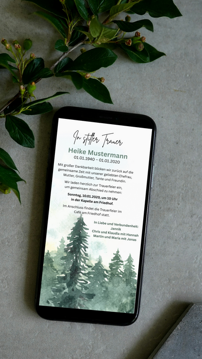 Digitale Trauerkarte mit Beerdigungstermin – persönlich Abschied nehmen und informieren