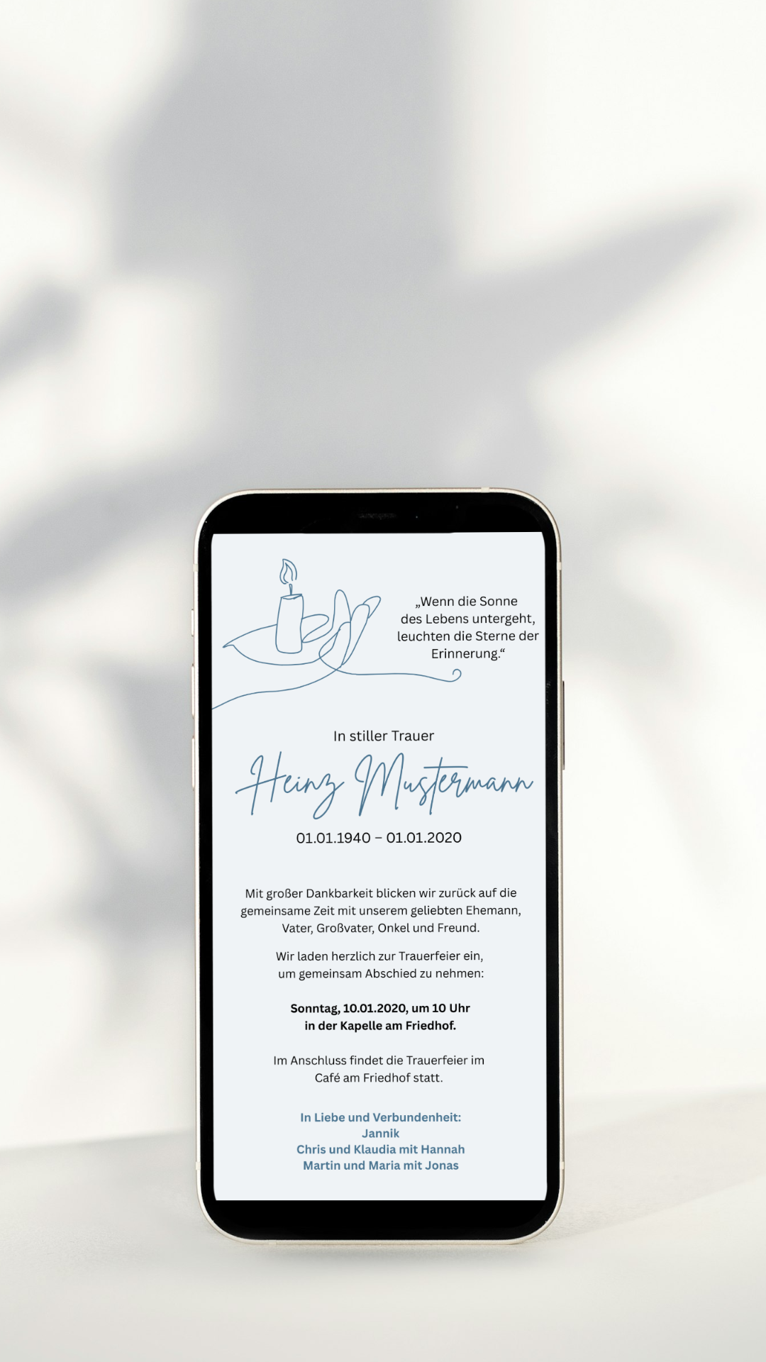 Digitale Trauerkarte mit Kerzenmotiv – stiller Abschied mit Symbol für Licht und Erinnerung