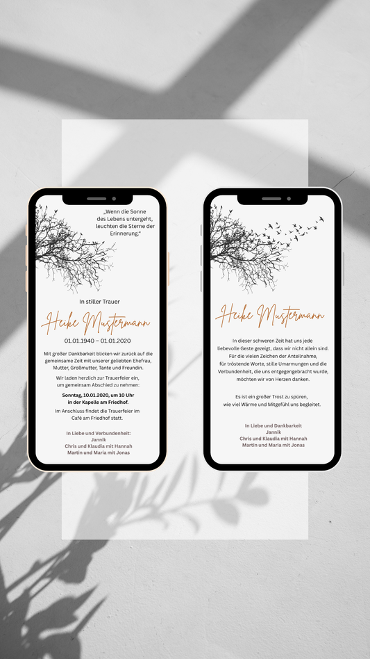 Digitales Trauerkarten-Set – Zweig & warmes Beige