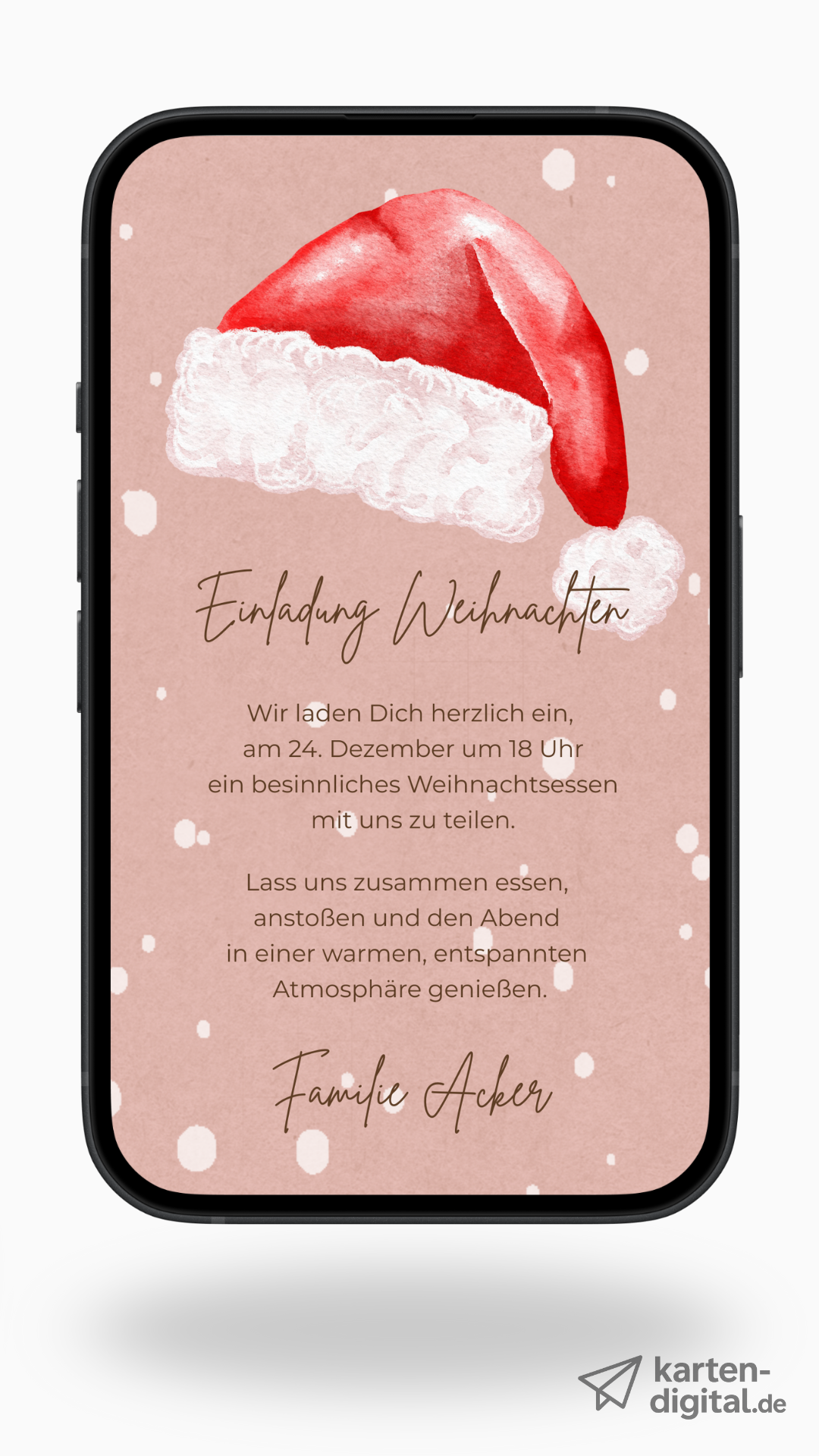 Digitale Video-Einladung zu Weihnachten – warmes Aquarelldesign mit sanft rieselndem Schnee