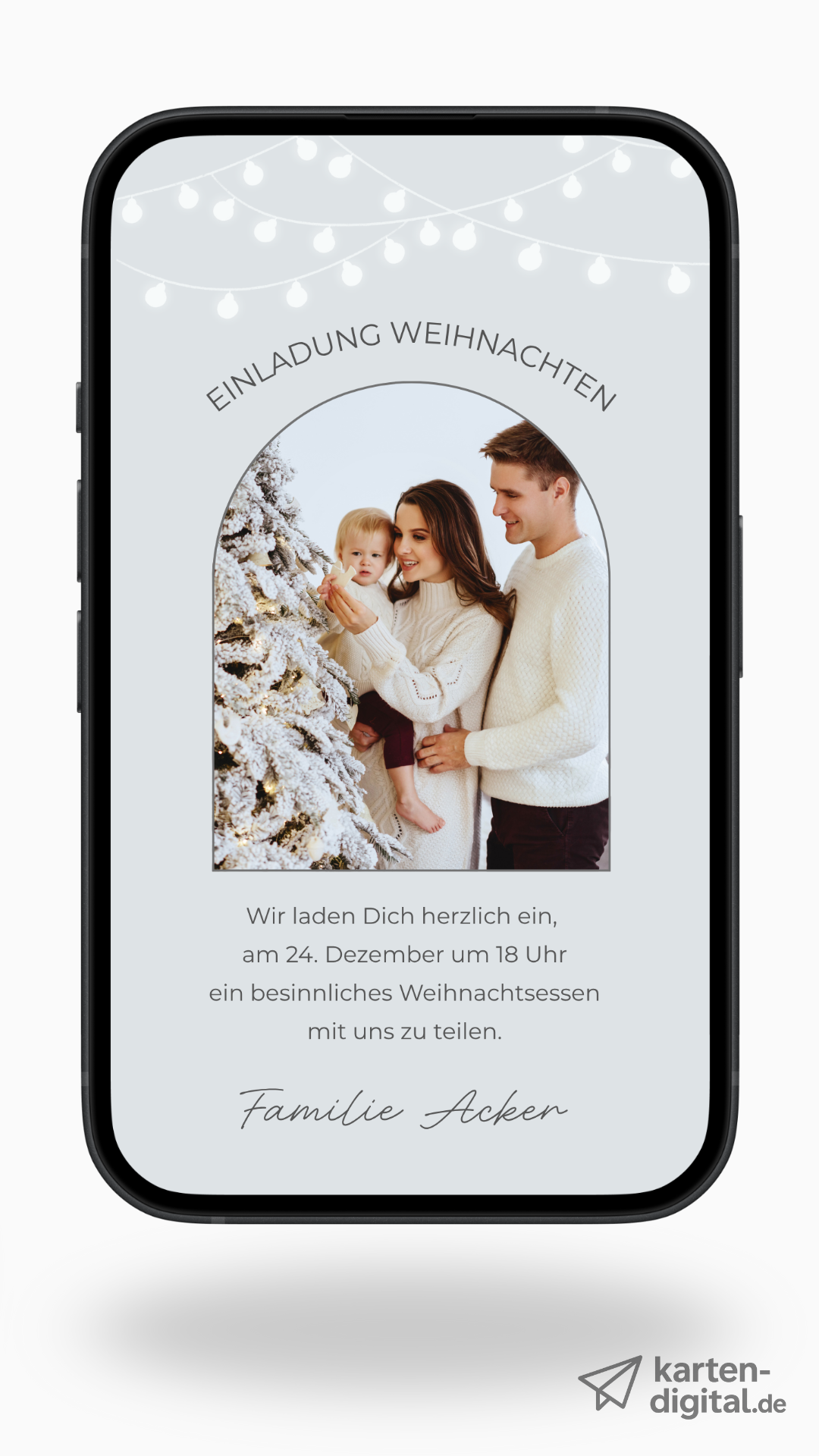 Digitale Einladung zu Weihnachten – modernes Fotodesign in hellen Wintertönen