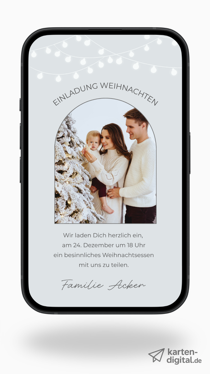 Digitale Einladung zu Weihnachten – modernes Fotodesign in hellen Wintertönen