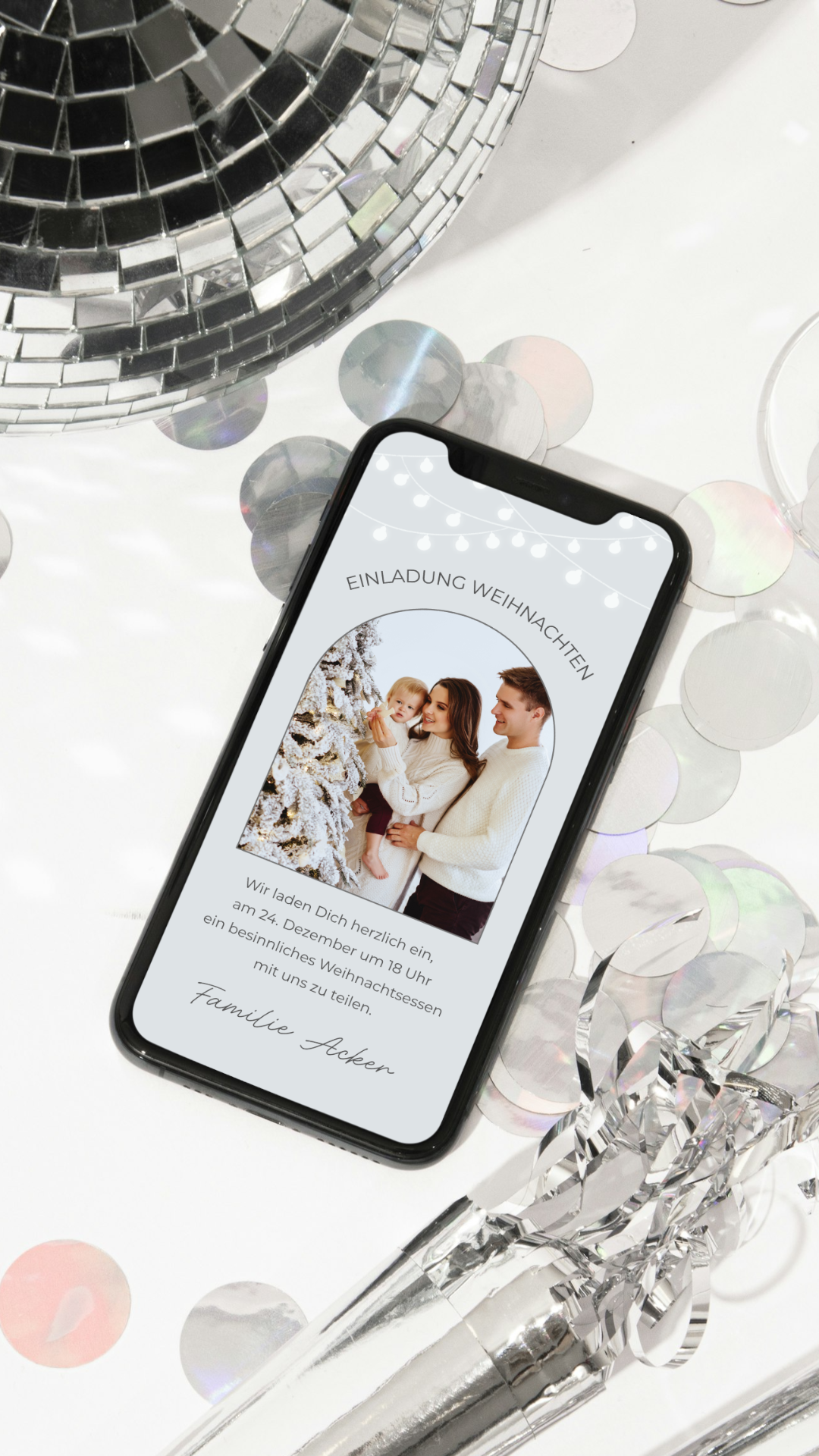 Digitale Einladung zu Weihnachten – modernes Fotodesign in hellen Wintertönen