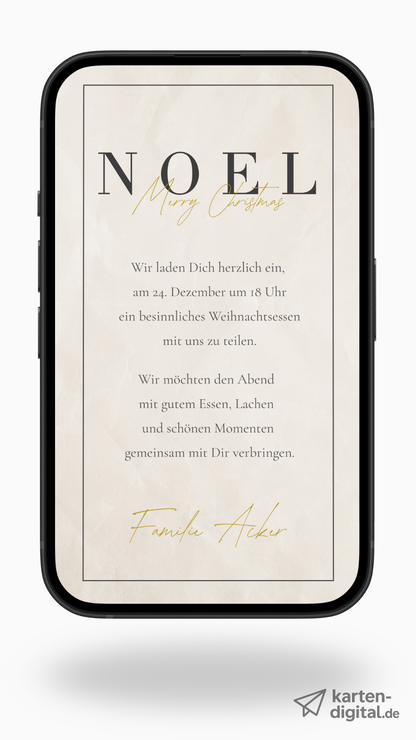 Digitale Einladung zu Weihnachten – minimalistisches NOEL-Design mit edlen Details