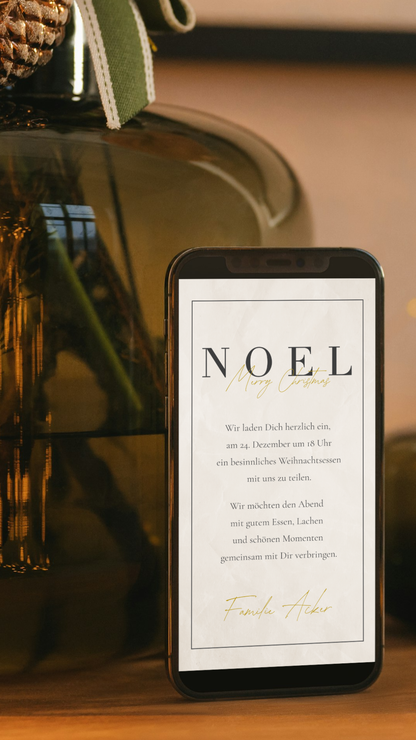 Digitale Einladung zu Weihnachten – minimalistisches NOEL-Design mit edlen Details