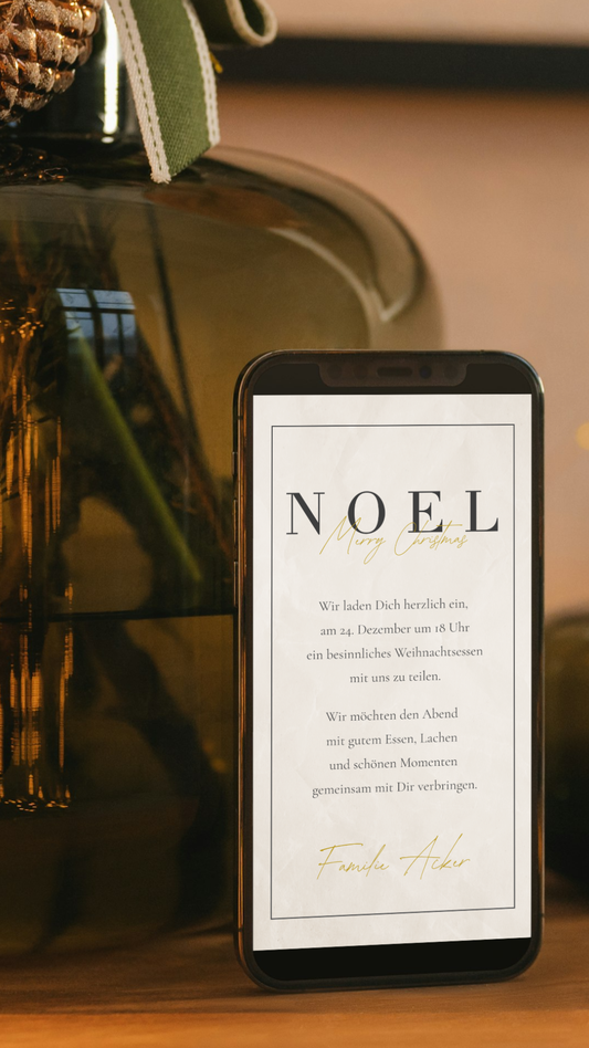 Digitale Einladung zu Weihnachten – minimalistisches NOEL-Design mit edlen Details