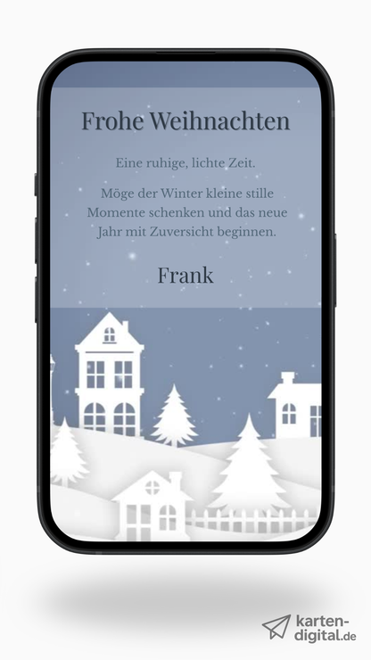 Digitale Weihnachts-Videoeinladung – Winterstadt & sanfter Schneefall
