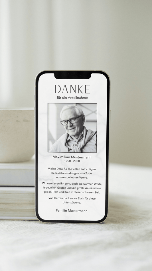 Digitale Danksagungskarte – Marmor & Fotorahmen - karten - digital