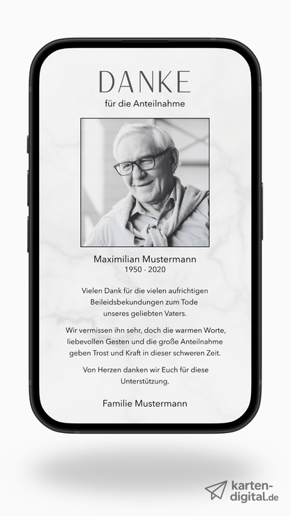 Digitale Danksagungskarte – Marmor & Fotorahmen - karten - digital