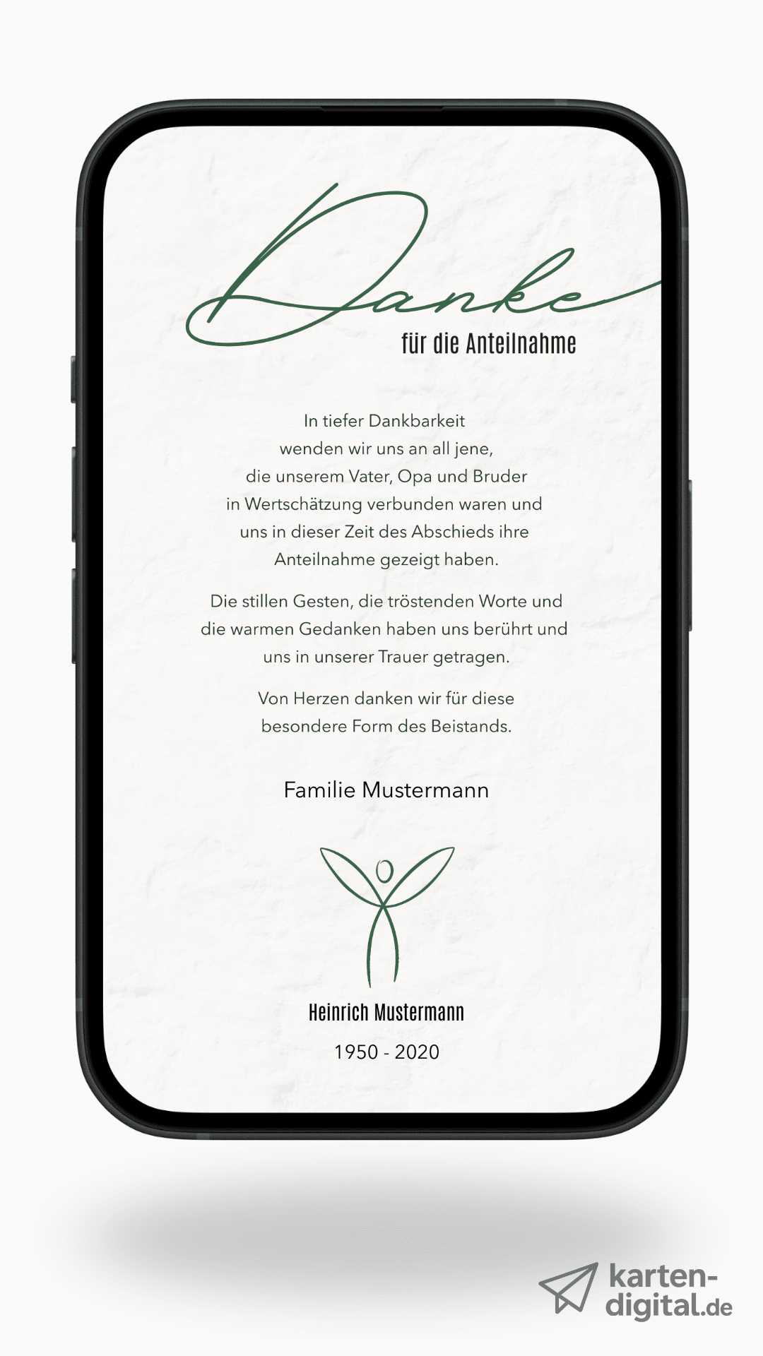 Digitale Danksagungskarte – Naturgrün & Engel - karten - digital