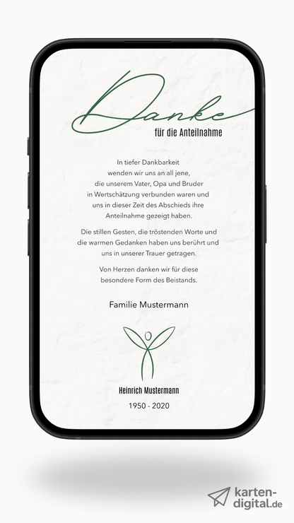 Digitale Danksagungskarte – Naturgrün & Engel - karten - digital