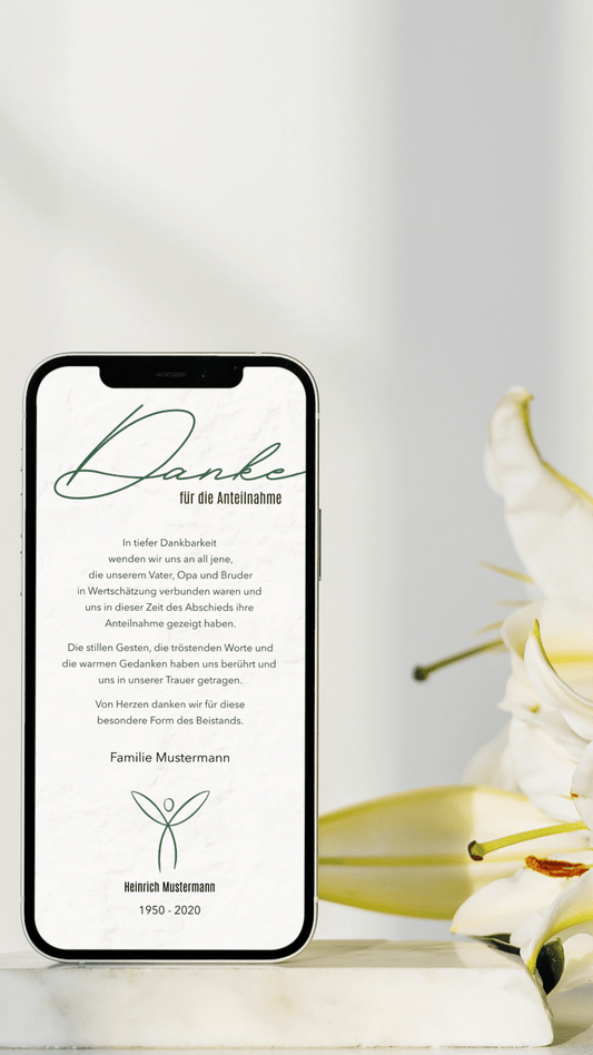 Digitale Danksagungskarte – Naturgrün & Engel - karten - digital