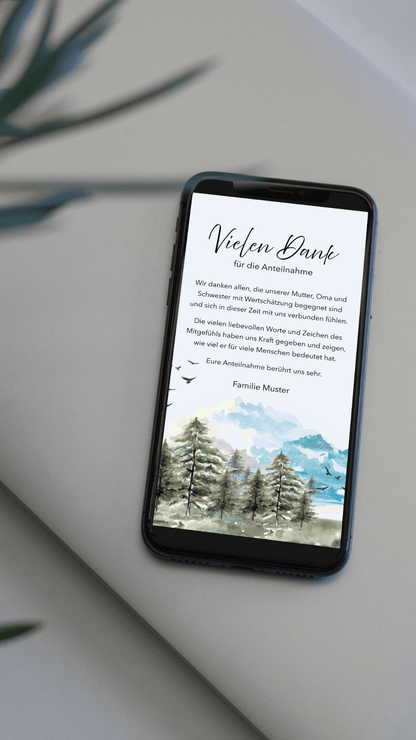 Digitale Danksagungskarte – Wald & Aquarell - karten - digital