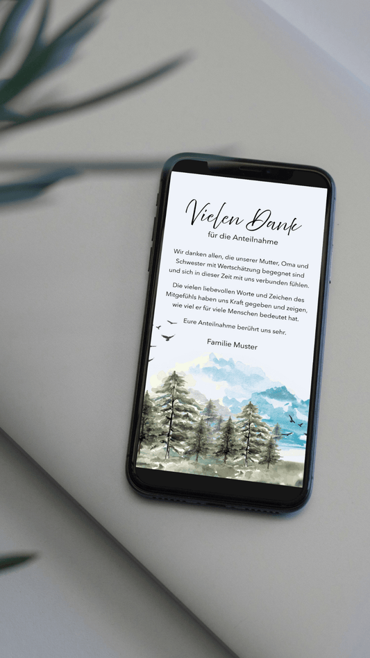 Digitale Danksagungskarte – Wald & Aquarell - karten - digital