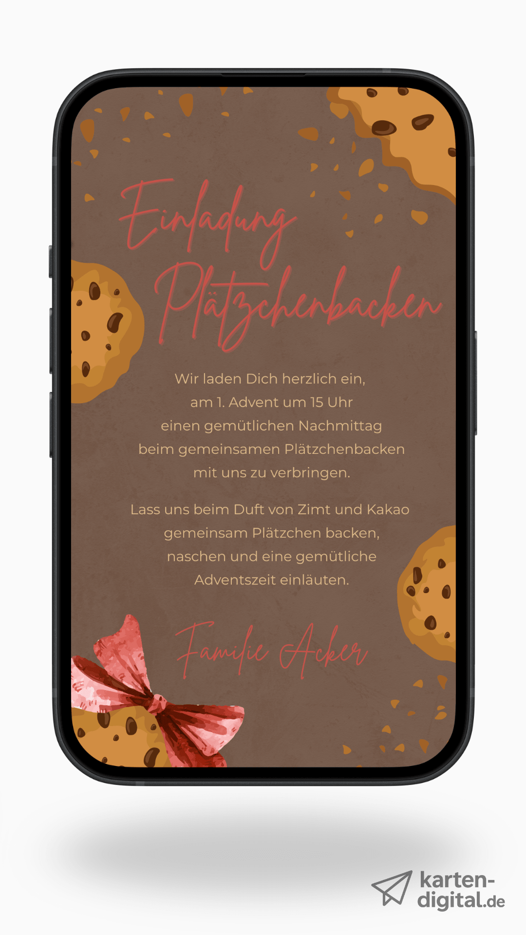 Digitale Einladung Plätzchenbacken – warmes Adventsdesign mit süßen Keksillustrationen - karten - digital