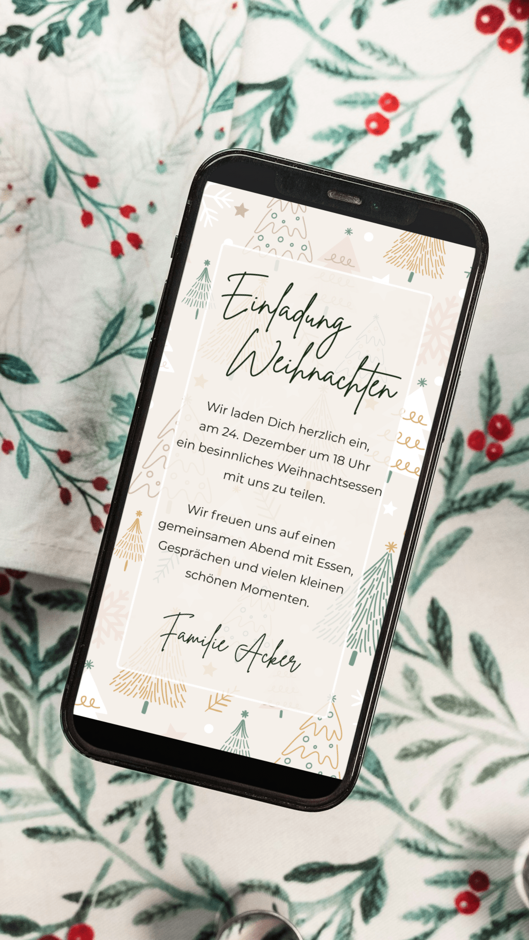 Digitale Einladung zu Weihnachten – helles Festtagsdesign mit liebevollen Illustrationen - karten - digital