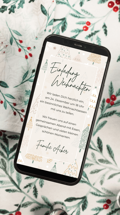 Digitale Einladung zu Weihnachten – helles Festtagsdesign mit liebevollen Illustrationen - karten - digital