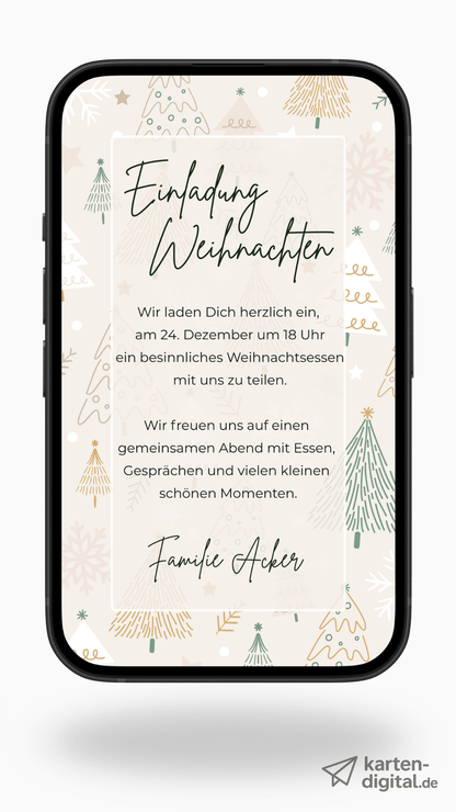 Digitale Einladung zu Weihnachten – helles Festtagsdesign mit liebevollen Illustrationen - karten - digital