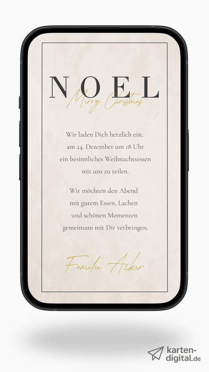 Digitale Einladung zu Weihnachten – minimalistisches NOEL - Design mit edlen Details - karten - digital