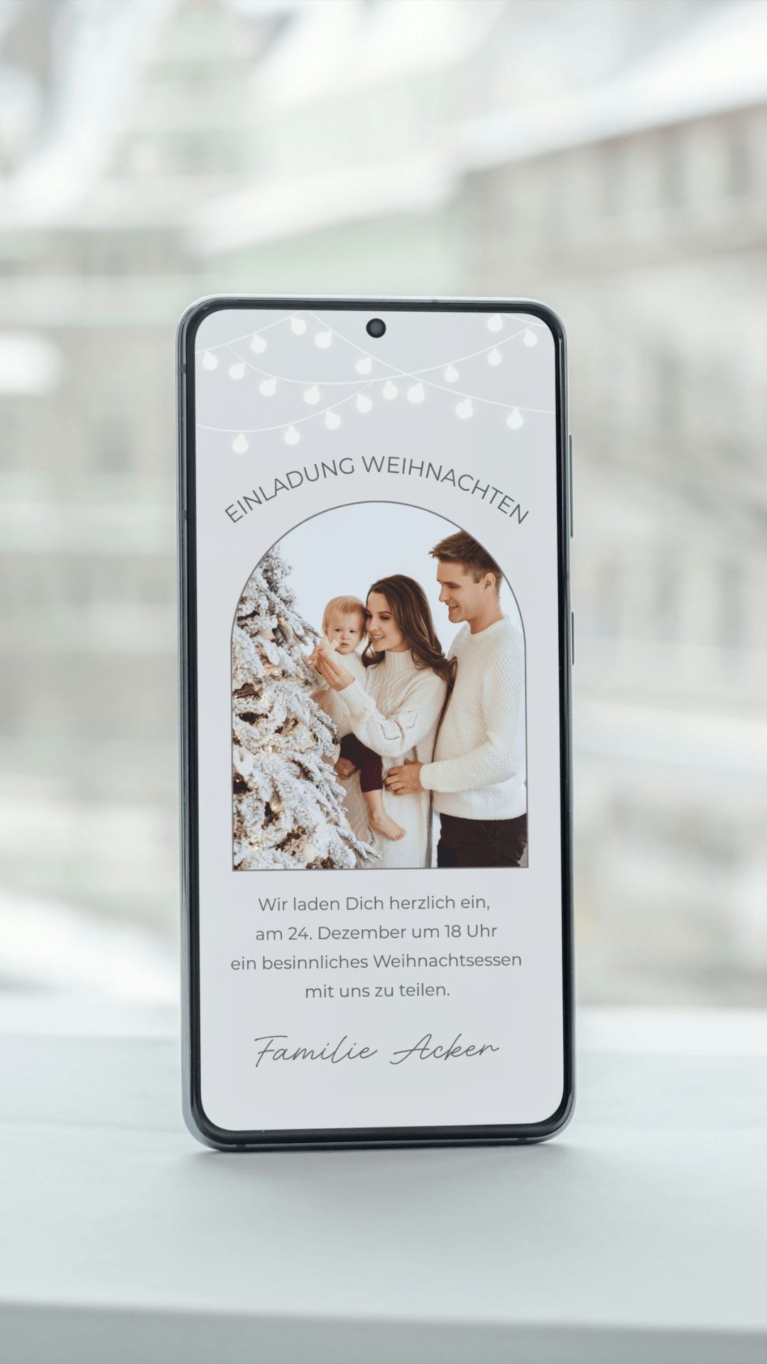 Digitale Einladung zu Weihnachten – modernes Fotodesign in hellen Wintertönen - karten - digital