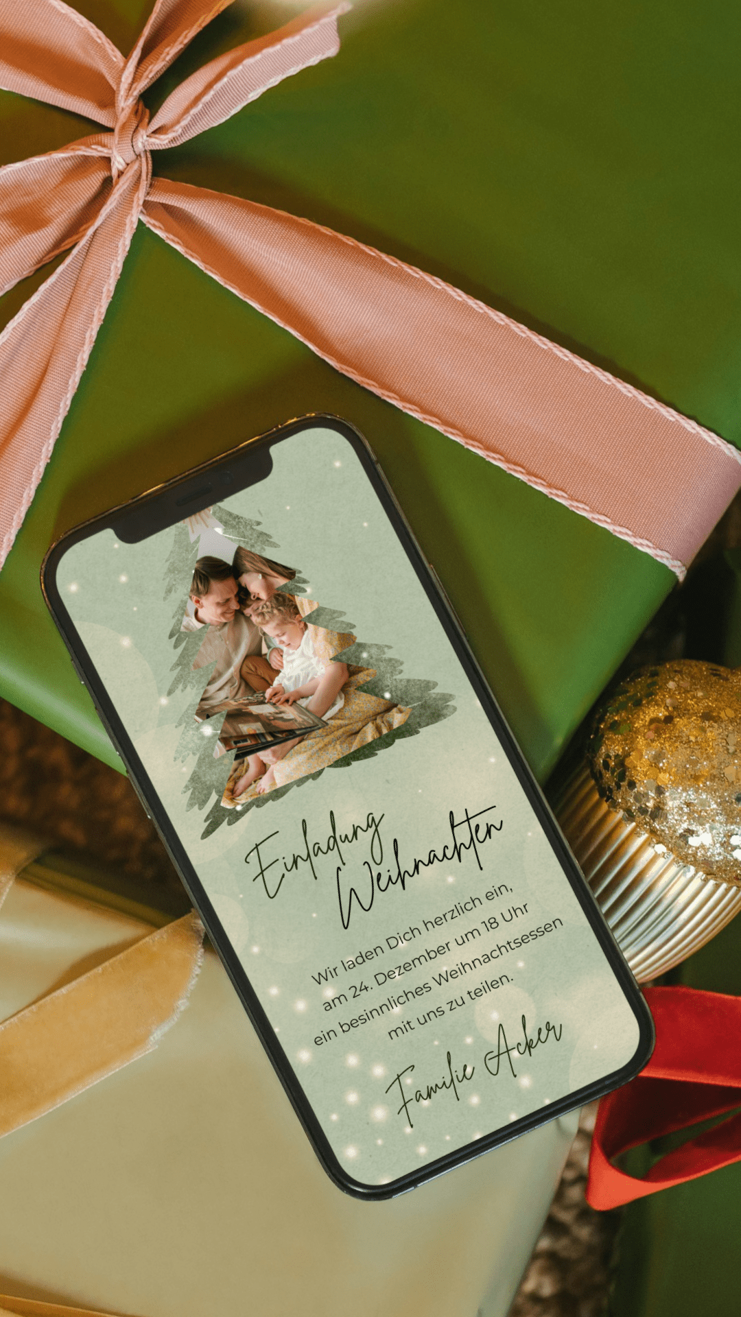 Digitale Einladung zu Weihnachten – persönliches Design mit Foto im Tannenbaum - karten - digital