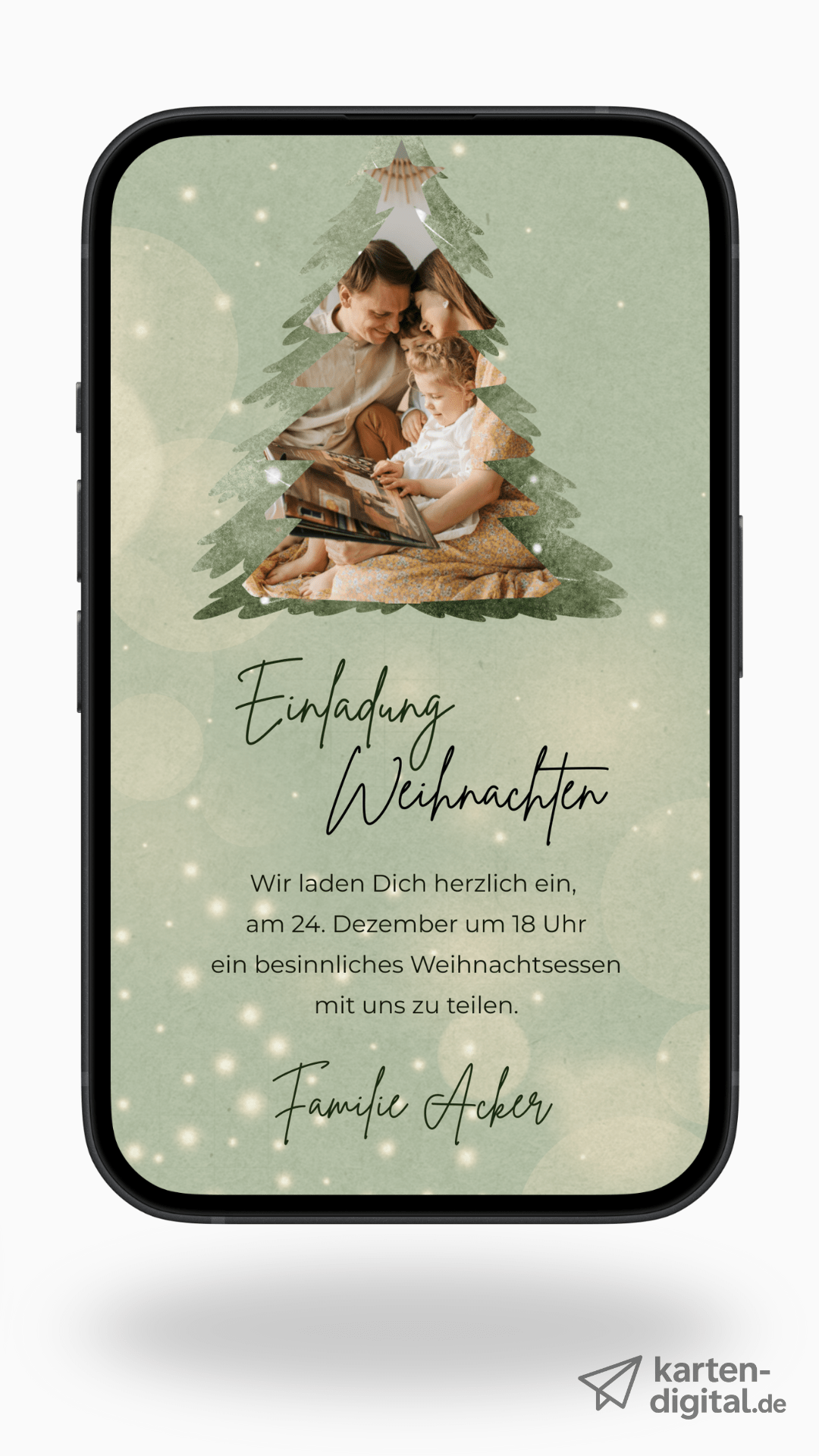 Digitale Einladung zu Weihnachten – persönliches Design mit Foto im Tannenbaum - karten - digital
