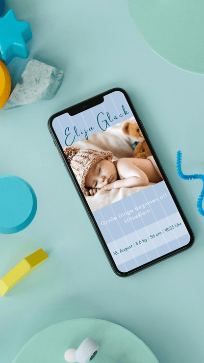 Digitale Geburtskarte – Gestreifte Willkommenskarte - karten - digital